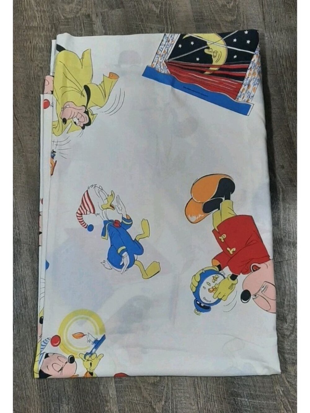 Rare Wabasso Disney Mickey & Friends Sleepy Time Twin Flat Sheet Pillowcase VTG